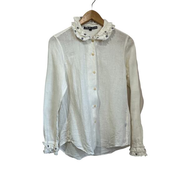 Jupe by Jackie Linen Cotton Button Down Blouse Romantic Cottagecore Womens S - Picture 2 of 8